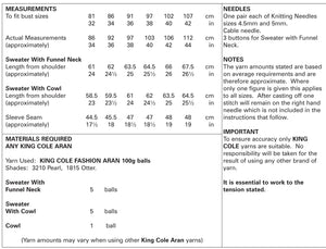King Cole Aran Knitting Pattern - Ladies Sweater & Cowl (5155)