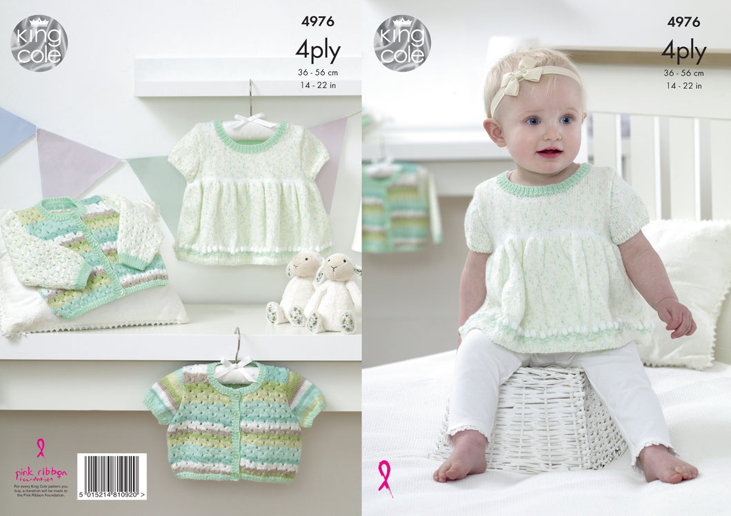King Cole 4Ply Knitting Pattern - Baby Dress & Cardigans (4976)