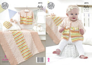 King Cole 4Ply Knitting Pattern - Baby Jacket Hat Shoes & Blanket (4975)