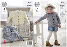 Load image into Gallery viewer, King Cole Aran Knitting Pattern - Girls Sweater &amp; Cardigan (4920)