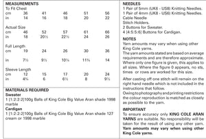 King Cole Aran Knitting Pattern - Girls Sweater & Cardigan (4920)