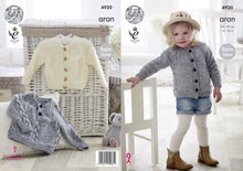 Load image into Gallery viewer, King Cole Aran Knitting Pattern - Girls Sweater &amp; Cardigan (4920)