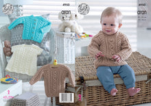 Load image into Gallery viewer, King Cole Aran Knitting Pattern - Baby Sweater Cardigan &amp; Dress (4950)