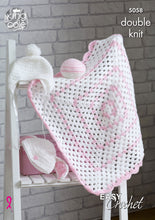 Load image into Gallery viewer, King Cole Step by Step Easy Crochet Pattern - Baby Blanket Hats &amp; Ball (5058)