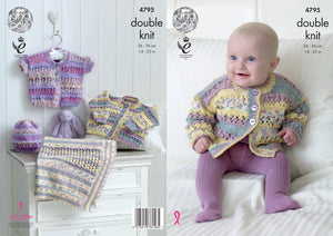 King Cole Double Knitting Pattern - Baby Cardigans Hat & Blanket (4795)