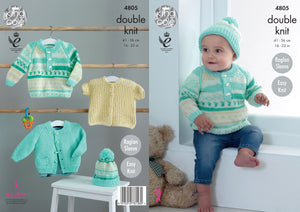 King Cole Double Knitting Pattern - Jacket Sweater Cardigan & Hat (4805)