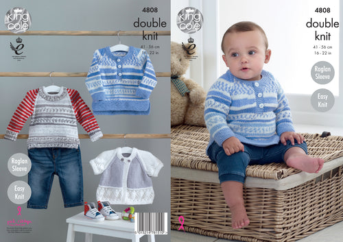 King Cole Double Knitting Pattern - Baby Raglan Cardigans & Sweaters (4808)