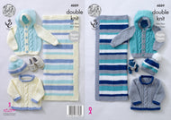 King Cole Double Knitting Pattern - Baby Sweater Jacket Hat & Blanket (4889)