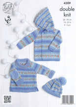 Load image into Gallery viewer, https://images.esellerpro.com/2278/I/119/274/king-cole-baby-drifter-dk-double-knitting-pattern-sweater-jacket-hat-4309-back.jpg