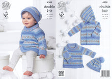 Load image into Gallery viewer, https://images.esellerpro.com/2278/I/119/274/king-cole-baby-drifter-dk-double-knitting-pattern-sweater-jacket-hat-4309.jpg