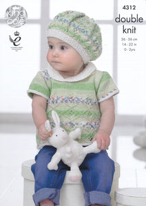 King Cole Double Knitting Pattern - Lace Effect Baby Set (4312)