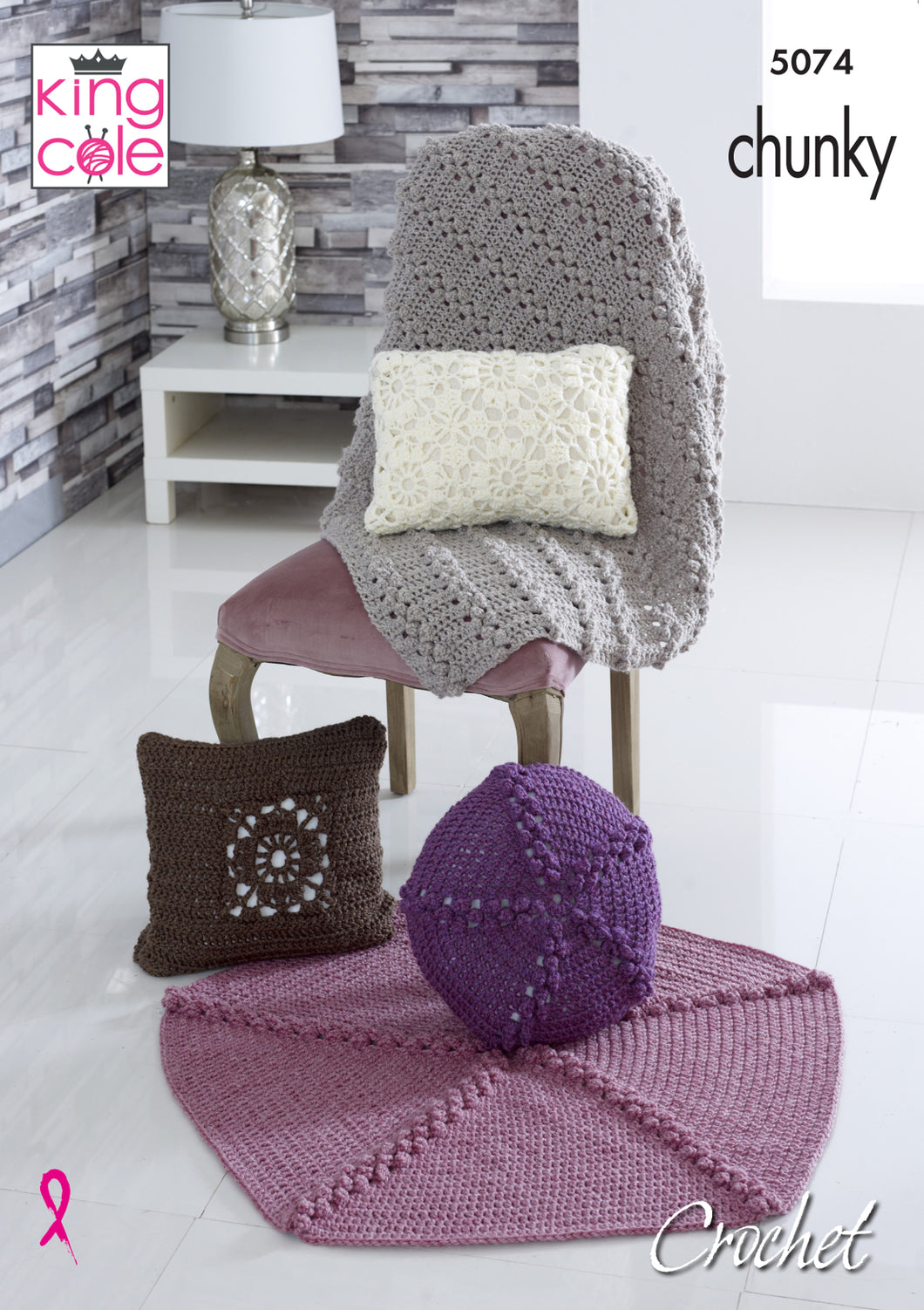 King Cole Chunky Crochet Pattern - Cushions & Throws (5074)