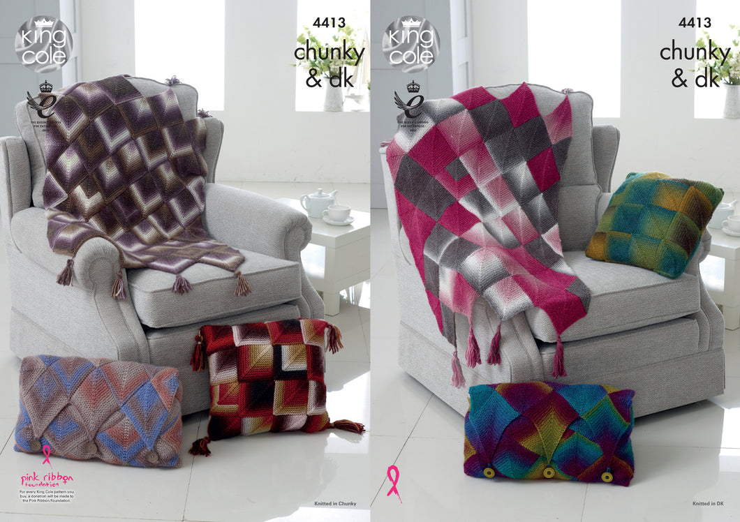 King Cole Chunky & Double Knit Pattern - Throw & Cushion Covers (4413)
