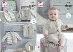King Cole Chunky Knitting Pattern - Baby Cardigans & Waistcoats (5236)