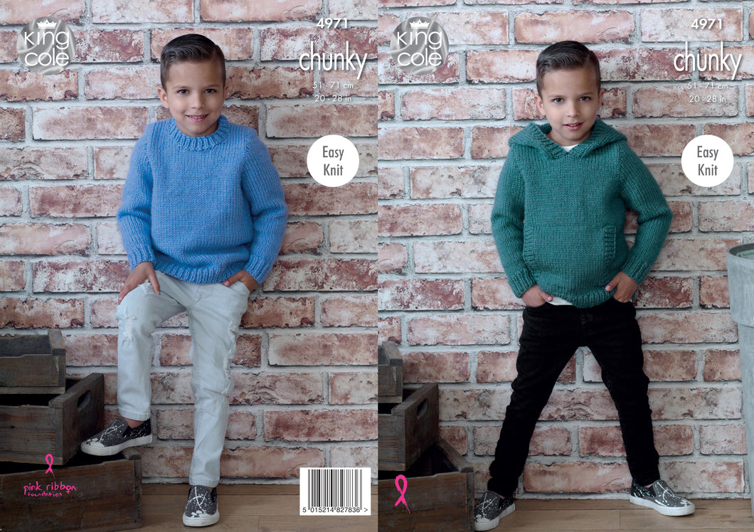 King Cole Chunky Knitting Pattern - Boys Sweaters (4971)