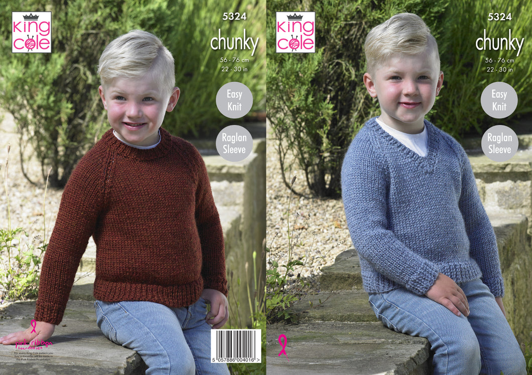 King Cole Chunky Knitting Pattern - Boys Sweaters (5324)