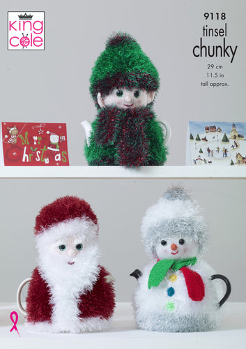 King Cole Tinsel Chunky Knitting Pattern - Christmas Tea Cosies (9118)