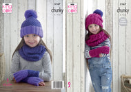 King Cole Chunky Knitting Pattern - Girls Accessories (5167)