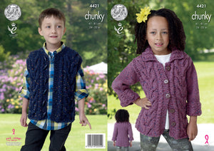 King Cole Chunky Knitting Pattern - Kids Jacket & Gilet (4421)