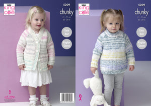 King Cole Chunky Knitting Pattern - Girls Sweater & Cardigan (5209)