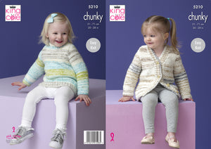 King Cole Chunky Knitting Pattern - Girls Sweater & Cardigan (5210)