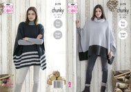 King Cole Chunky Knitting Pattern - Ladies Ponchos (5179)