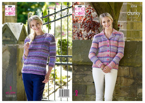 King Cole Chunky Knitting Pattern - Ladies Sweater & Jacket (5316)