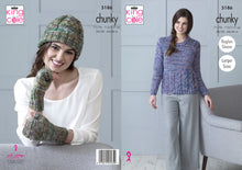 Load image into Gallery viewer, King Cole Chunky Knitting Pattern - Ladies Sweater Mittens &amp; Hat (5186)
