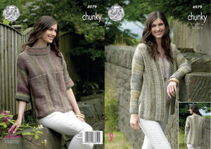 King Cole Chunky Knitting Pattern - Ladies Cardigan & Sweater (4979)