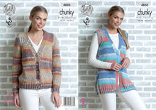 Load image into Gallery viewer, https://images.esellerpro.com/2278/I/139/826/king-cole-chunky-knitting-pattern-ladies-womens-cardigan-waistcoat-4850.jpg