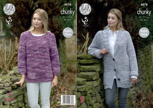 King Cole Chunky Knitting Pattern - Ladies Jacket & Sweater (4878)