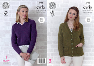 King Cole Double Knitting Pattern - Ladies Raglan Cardigan & Sweater (4703)