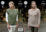 King Cole Chunky Knitting Pattern - Ladies Cabled Sweater & Top (4879)