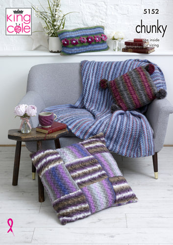 King Cole Chunky Knitting Pattern - Throw & Cushions (5152)