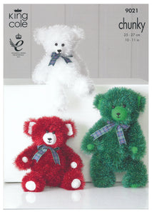King Cole Tinsel Chunky Knitting Pattern - Teddy Bears (9021)