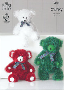 King Cole Tinsel Chunky Knitting Pattern - Teddy Bears (9021)