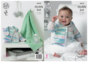 King Cole Double Knit Crochet Pattern - Baby Coat & Blanket (4418)