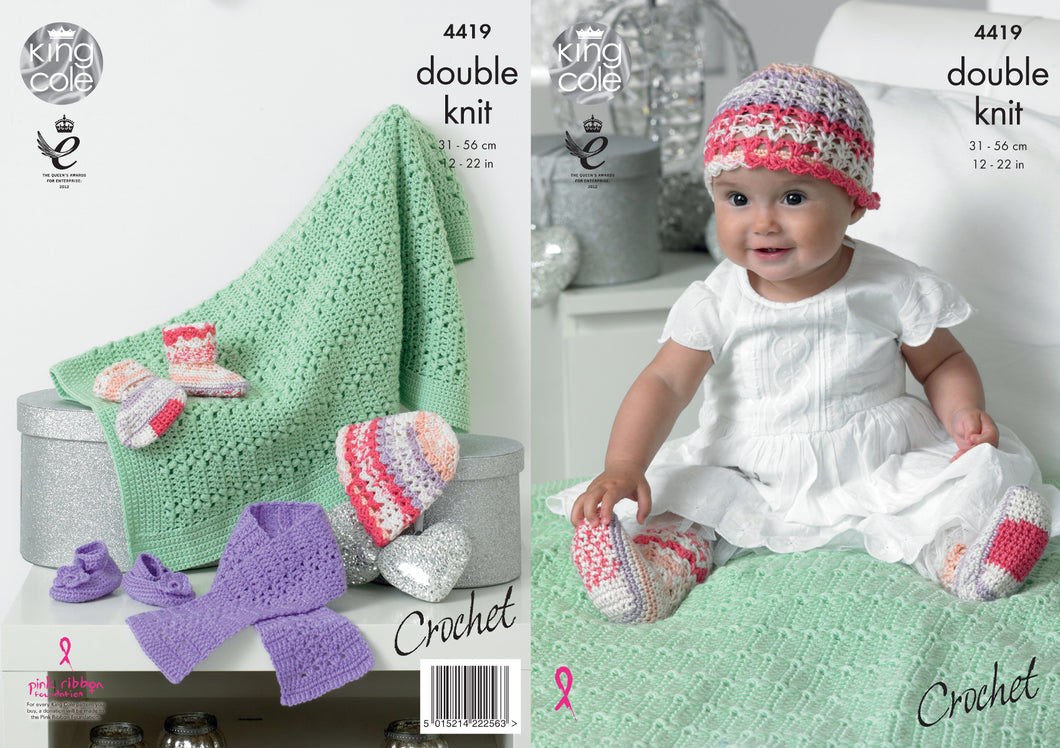 King Cole Double Knit Crochet Pattern - Baby Accessories Set (4419)