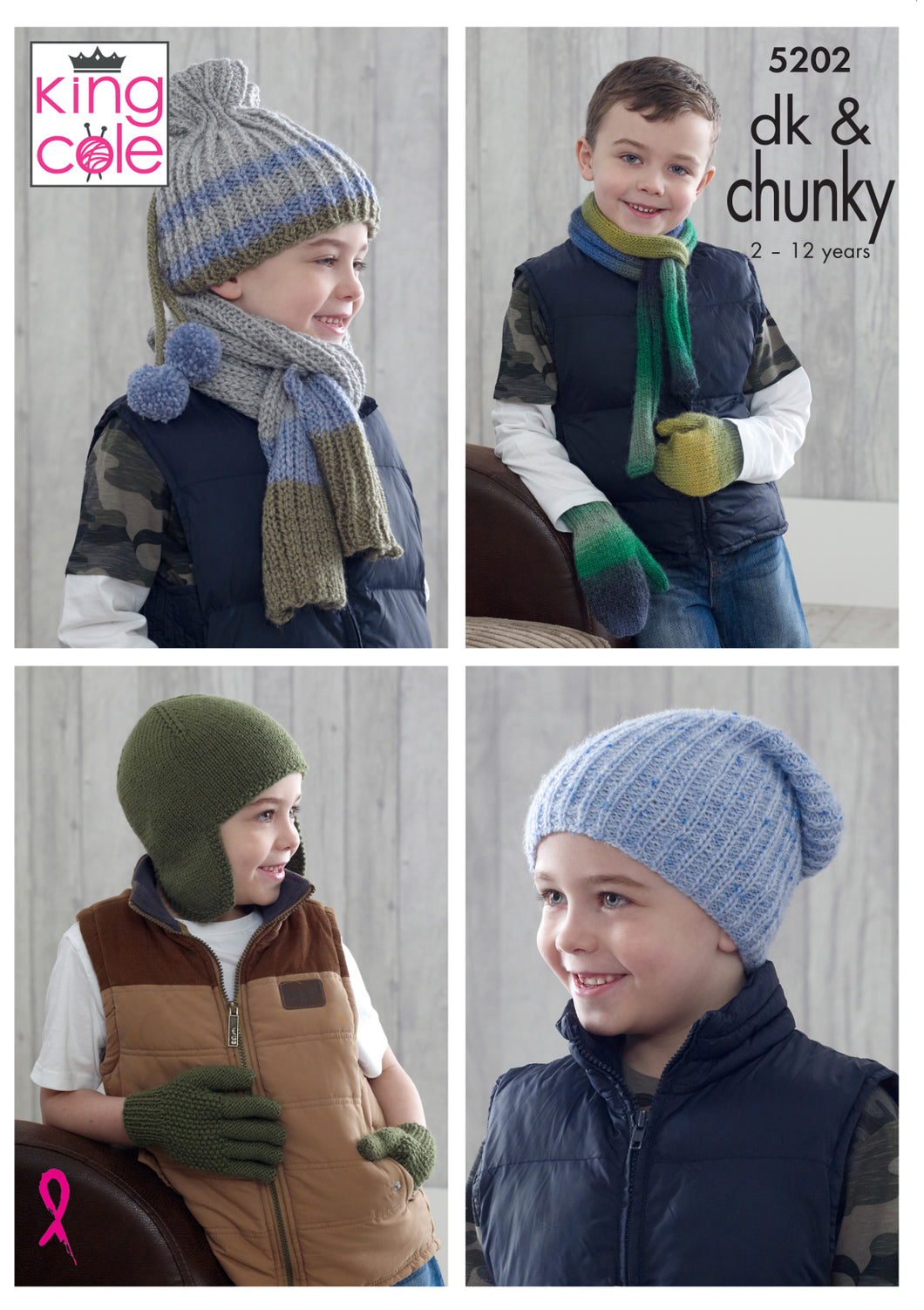 King Cole DK & Chunky Knitting Pattern - Boys Accessories (5202)