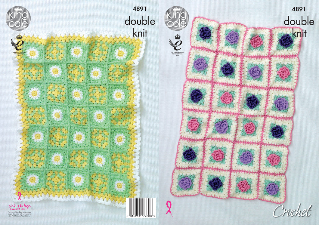 King Cole Crochet Pattern - 3D Flower or Daisy Blankets (4891)