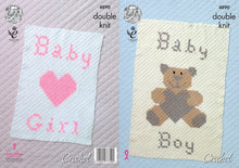 Load image into Gallery viewer, https://images.esellerpro.com/2278/I/139/868/king-cole-double-knit-crochet-pattern-baby-boy-girl-blanket-4890.jpg