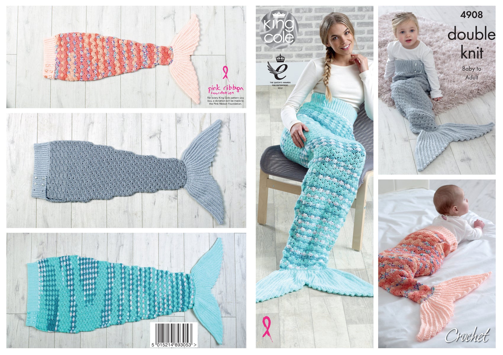 King Cole DK Crochet Pattern Baby to Adult Mermaid Blankets