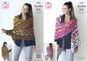 King Cole Double Knit Crochet Pattern - Ladies Virus Shawl (5335)