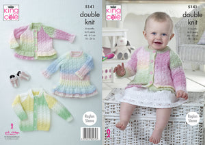 King Cole Double Knitting Pattern - Baby Cardigans & Dress (5141)