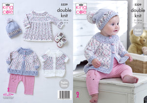 King Cole Double Knitting Pattern - Baby Dress Coat Cardigan & Hat (5329)