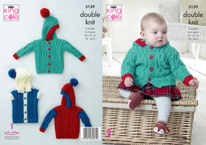 King Cole Double Knitting Pattern - Baby Jacket Sweater & Gilet (5139)