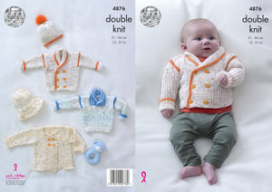 King Cole Double Knitting Pattern - Baby Jackets Sweater & Hats (4876)