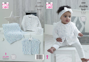 King Cole Double Knitting Pattern - Baby Cardigan Blanket & Hat (5204)