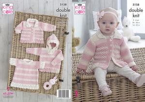 King Cole Double Knitting Pattern - Baby Sweater Top & Jacket (5158)