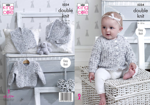 King Cole Double Knitting Pattern - Sweater Cardigan & Waistcoat (5234)
